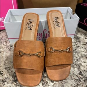 Tan Loafers with Gold Detail